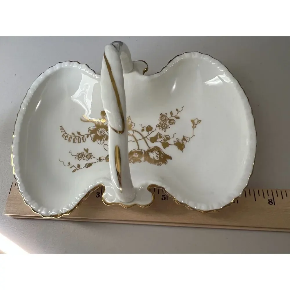 Hammersley & Co. Bone China Gold‎ Floral Candy Nut Dish Handle Gold Trim MCM